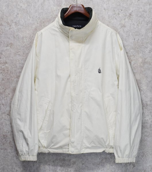 画像5: 90's【ビンテージ】【nautica】【ノーティカ】【緑ｘ紺ｘ白 切替】ｘ【生成り】リバーシブル  コットン ジップアップブルゾン【サイズL程度】  (5)