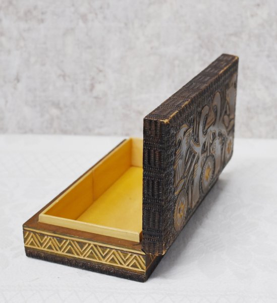 画像4: 【ビンテージ】【ネイティブ柄】木彫り【ケース】ペンケース　木箱  (4)