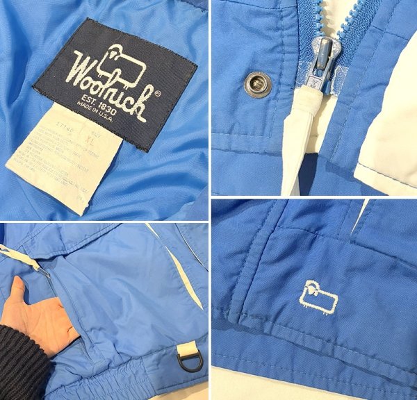 画像2: ビンテージ USA製【80's】【Woolrich】ウールリッチ【青×白】【中綿入りジャケット】サイズXL  (2)