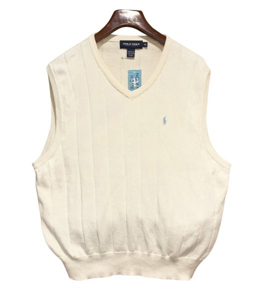 画像1: 程度良好!! 90's USA製 POLO GOLF ポロゴルフ【ビンテージ】【ラルフローレン】【白】ハリヌキ【コットンニットベスト】胸ロゴ入り【サイズXＬ】  (1)