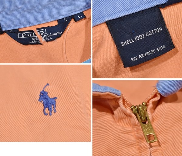 画像2: 90's USA製 ビンテージ【ラルフローレン】【RALPH LAUREN】【サーモンオレンジ】【スウィングトップ】【ジップアップブルゾン】【サイズＬ】  (2)