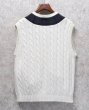 画像3: 90's~ ビンテージ【オールドGAP】ギャップ【白×襟ブラックウォッチ】【ケーブル編み】Vネック【コットンニットベスト】【サイズL】  (3)
