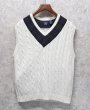 画像1: 90's~ ビンテージ【オールドGAP】ギャップ【白×襟ブラックウォッチ】【ケーブル編み】Vネック【コットンニットベスト】【サイズL】  (1)