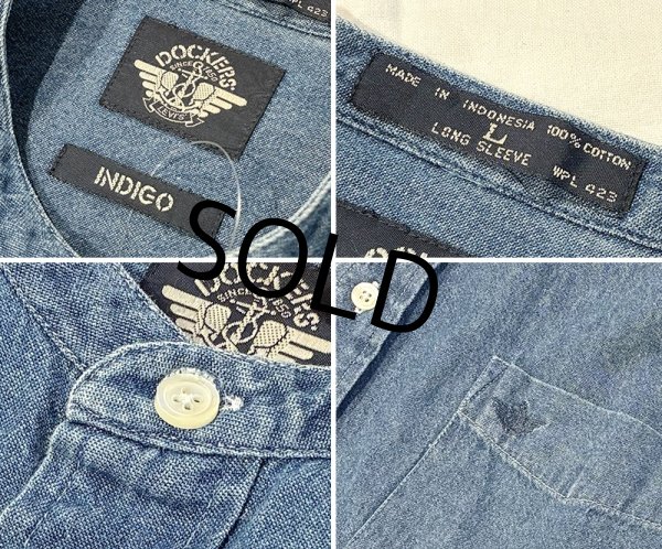 画像2: 【ビンテージ】【DOCKERS】ドッカーズ【INDIGO】バンドカラー 立ち襟【コットンシャツ】【サイズＬ】  (2)