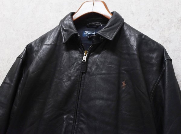 画像3: ビンテージ【ラルフローレン】POLO RALPH LAUREN【黒ｘ裏地ブラックウォッチ】ラムレザー【ジップアップレザーブルゾン】【サイズＭ】  (3)