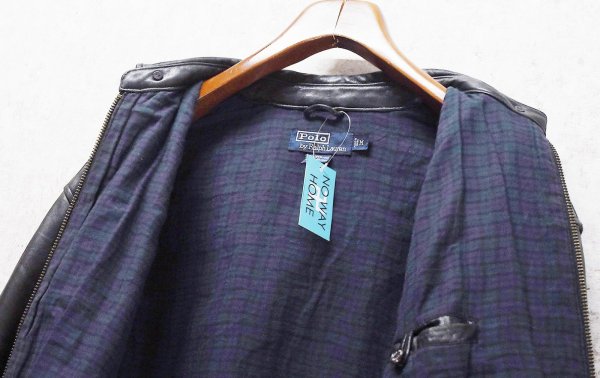 画像5: ビンテージ【ラルフローレン】POLO RALPH LAUREN【黒ｘ裏地ブラックウォッチ】ラムレザー【ジップアップレザーブルゾン】【サイズＭ】  (5)