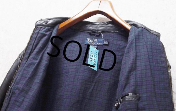 画像5: ビンテージ【ラルフローレン】POLO RALPH LAUREN【黒ｘ裏地ブラックウォッチ】ラムレザー【ジップアップレザーブルゾン】【サイズＭ】  (5)