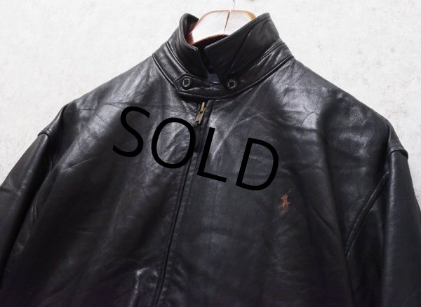 画像4: ビンテージ【ラルフローレン】POLO RALPH LAUREN【黒ｘ裏地ブラックウォッチ】ラムレザー【ジップアップレザーブルゾン】【サイズＭ】  (4)