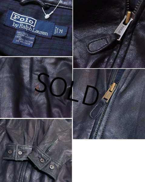 画像2: ビンテージ【ラルフローレン】POLO RALPH LAUREN【黒ｘ裏地ブラックウォッチ】ラムレザー【ジップアップレザーブルゾン】【サイズＭ】  (2)
