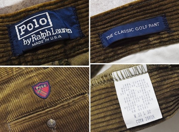 画像2: 程度良好 90's【USA製】ビンテージ【ラルフローレン】POLO RALPH LAUREN【クラシックゴルフパンツ】【ブラウン】【コーデュロイパンツ】【W33】  (2)