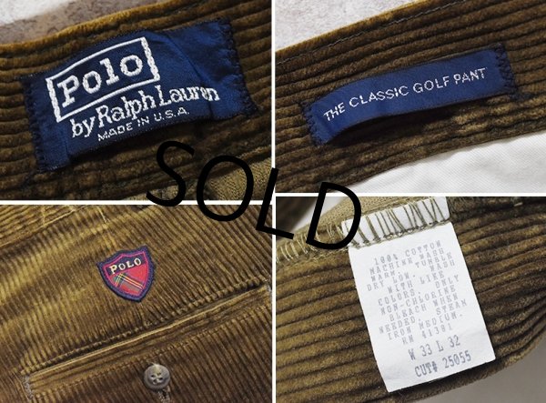 画像2: 程度良好 90's【USA製】ビンテージ【ラルフローレン】POLO RALPH LAUREN【クラシックゴルフパンツ】【ブラウン】【コーデュロイパンツ】【W33】  (2)
