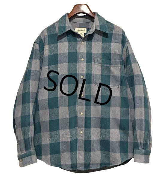 画像1: 90’ｓ〜【ビンテージ】Eddie Bauer【エディーバウアー】【緑ｘグレー】チェック柄【ネルシャツ】【サイズL】  (1)