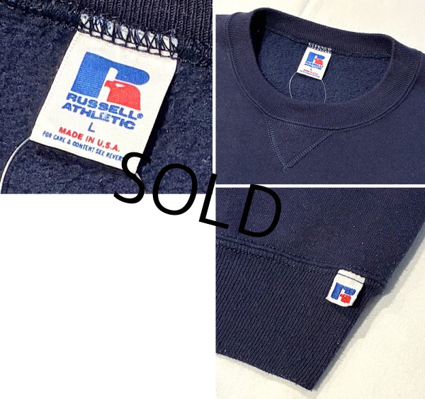画像2: 90'ｓ【USA製】【RUSSELL】ラッセル 【ビンテージ】紺【無地】【クルーネック】前V スウェット【サイズL】  (2)