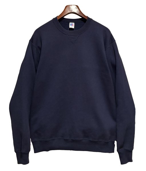 画像1: 90'ｓ【USA製】【RUSSELL】ラッセル 【ビンテージ】紺【無地】【クルーネック】前V スウェット【サイズL】  (1)