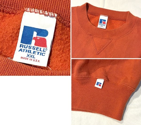 画像2: 90'ｓ【USA製】【RUSSELL】ラッセル 【ビンテージ】オレンジ【無地】【クルーネック】前V スウェット【サイズXXL】  (2)