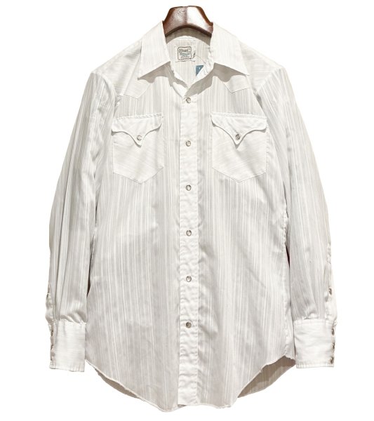 画像1: 70's【H BAR C】 ビンテージ 【エイチバーシー】【白】ストライプ【スナップボタン】【ウエスタンシャツ】【15-33】   (1)