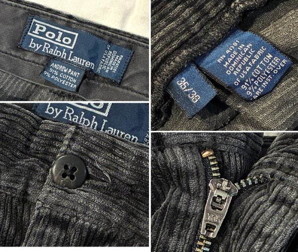 画像2: ビンテージ【ラルフローレン】POLO RALPH LAUREN【チャコール】ANDREW PANTS【２タック】【コーデュロイパンツ】【36×30】  (2)