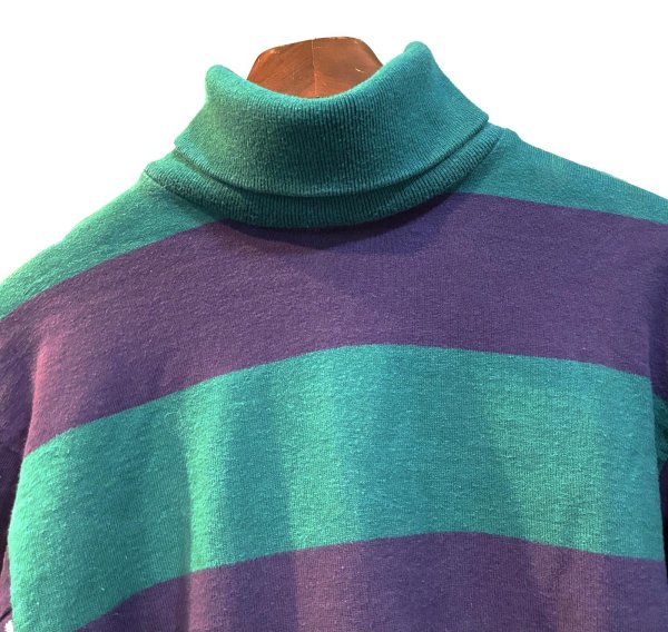 画像4: 〜90's【USA製】ビンテージ【L.L.Bean】LLビーン【緑ｘ紫】ボーダー【タートルネック】ロンT【レディース古着】【レディースＳ】  (4)