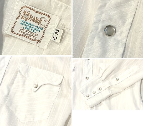 画像2: 70's【H BAR C】 ビンテージ 【エイチバーシー】【白】ストライプ【スナップボタン】【ウエスタンシャツ】【15-33】   (2)