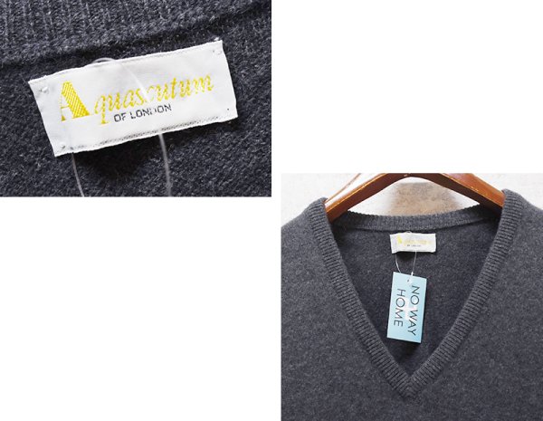 画像2: スコットランド製 ビンテージ【アクアスキュータム】チャコール Vネック【アンゴラウールベスト】【44】  (2)