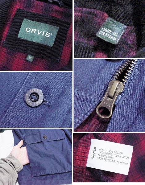 画像2: ORVIS【オービス】ビンテージ【紺ｘ襟コーデュロイ】裏地赤チェック【コットンジャケット】【サイズＭ】  (2)