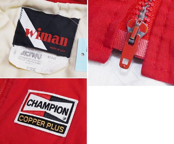 画像2: ~８０’s USA製【ビンテージ】【WIMAN】【Champion】【チャンピオンプラグ】【赤】【ダウンベスト】【サイズL】  (2)