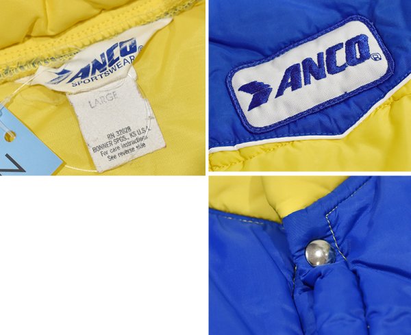 画像2: ~80's【ビンテージ】【ANCO】【黄色×青】中綿入り【ダウンベスト】ワッペン付き ジップアップベスト【サイズＬ】  (2)