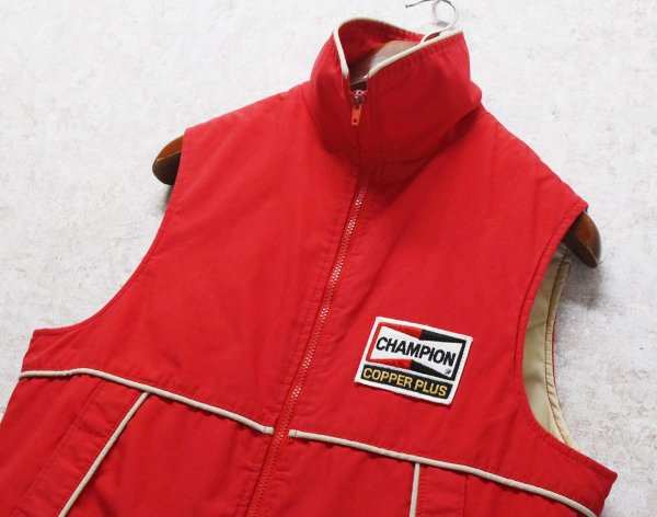 画像4: ~８０’s USA製【ビンテージ】【WIMAN】【Champion】【チャンピオンプラグ】【赤】【ダウンベスト】【サイズL】  (4)