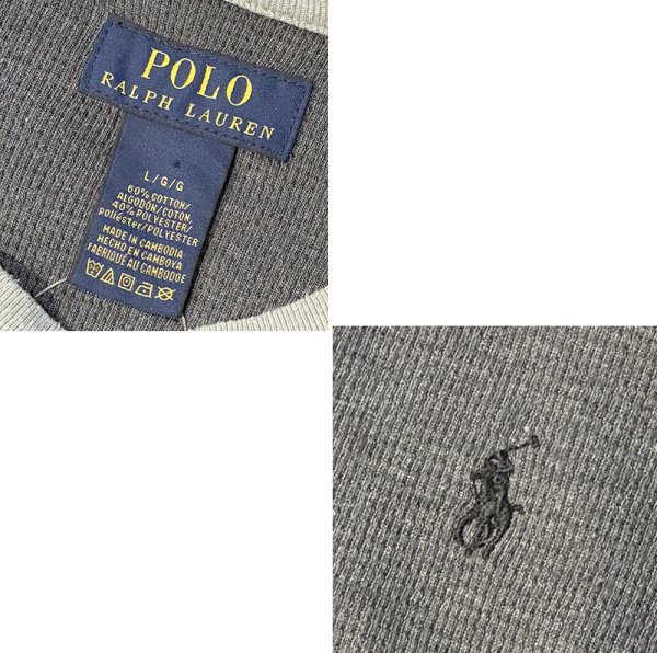 画像2: 【ビンテージ】【PORO RALPH LAUREN】【ラルフローレン】【チャコールｘグレー】ロンT【サーマルロンT】【サイズL】  (2)