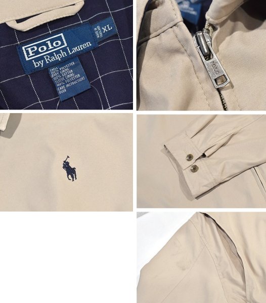 画像2: 【ビンテージ】【ラルフローレン】【POLO RALPH LAUREN】【ベージュｘ裏地紺格子柄】ジップアップ【ブルゾン】スウィングトップ【サイズXL】  (2)
