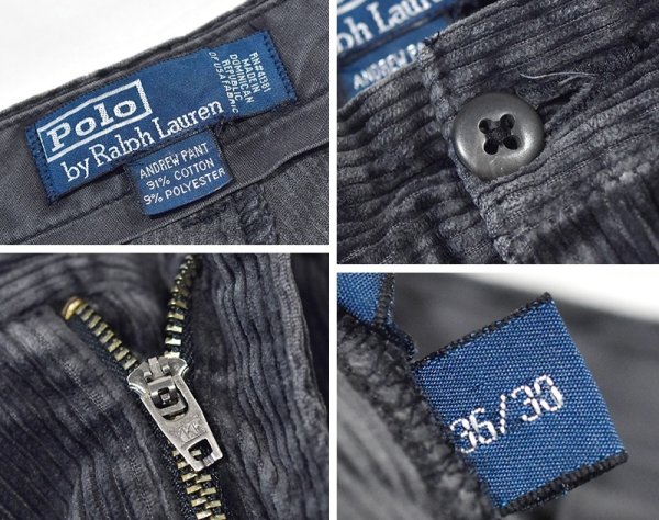画像2: ビンテージ【ラルフローレン】POLO RALPH LAUREN【チャコール】ANDREW PANTS【アンドリューパンツ】【コーデュロイパンツ】【36×30】  (2)