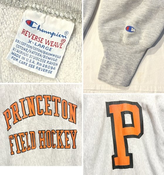 画像2: 90’ｓ USA製 ビンテージ【チャンピオン】バックプリント付き【Champion】リバースウィーブスウェット プリンストン【PRINCETON FIELD HOCKEY】 カレッジ【グレー】【スウェット】【サイズＸＬ】  (2)