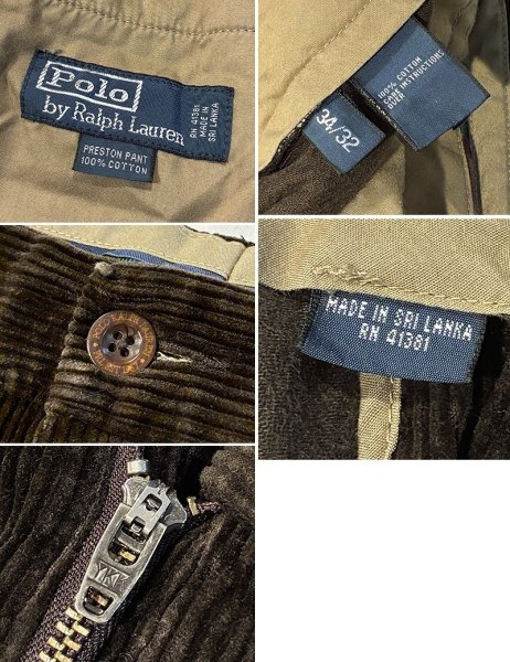 画像2: ビンテージ【ラルフローレン】POLO RALPH LAUREN【preston pant】プレストンパンツ【ブラウン】【コーデュロイパンツ】【34×32】  (2)