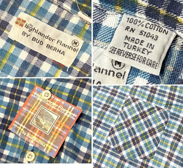 画像2: デッドストック【90's】ビンテージ【Bud Berma】青チェック ネルシャツ【サイズM】  (2)