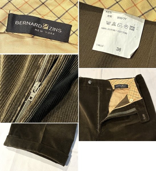 画像2: ビンテージ フランス製？【BERNARD ZINS】ベルナールザンス【ブラウン】２タック【コーデュロイパンツ】コーデュロイスラックス【38】  (2)