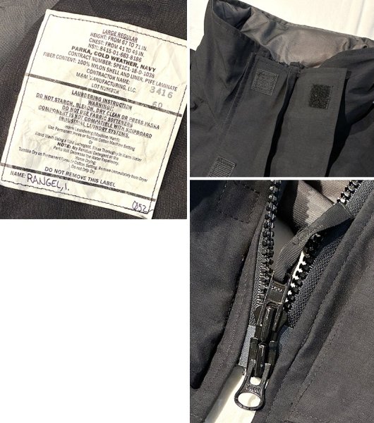 画像2: ビンテージ【米軍実物】U.S.NAVY【ECWCS】【COLD WEATHER PARKA NAVY】コールドウェザー【黒】【ゴアテックスパーカー】【L-R】  (2)