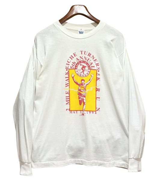 画像1: 【90’s】USA製【Murina's Best】ビンテージ【マラソン】バックプリント付き【白】【ロンT】【サイズL】  (1)