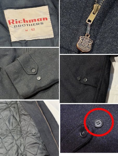 画像2: 〜70's【ビンテージ】【Richman Brothers】【リッチマンブラザーズ】チャコール【ウール】【ジップアップジャケット】【US42】  (2)