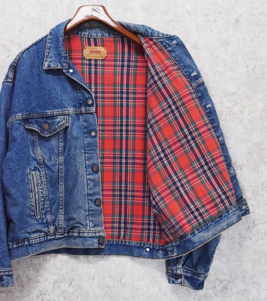 画像4: 90’s【USA製】ビンテージ【LEVI'S】【リーバイス】【70417-6985】【裏地赤チェック】【デニムジャケット】【サイズXL】  (4)