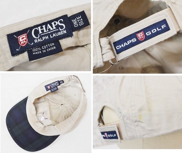 画像2: 【ビンテージ】【CHAPS】チャップス【ラルフローレン】RALPH LAUREN【ベージュｘツバ裏緑チェック】ロゴ入り【ベースボールキャップ】【フリー】  (2)