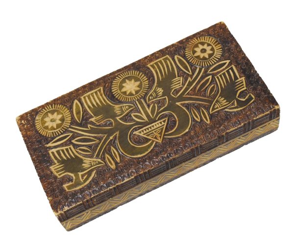画像1: 【ビンテージ】【ネイティブ柄】木彫り【ケース】ペンケース　木箱  (1)