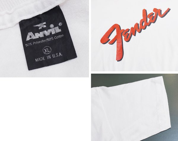 画像2: 80's~90's【USA製】【ビンテージ】【anvil】アンビル 【シングルステッチ】【Fender】フェンダー【白】ギター【Tシャツ】【サイズXL】  (2)