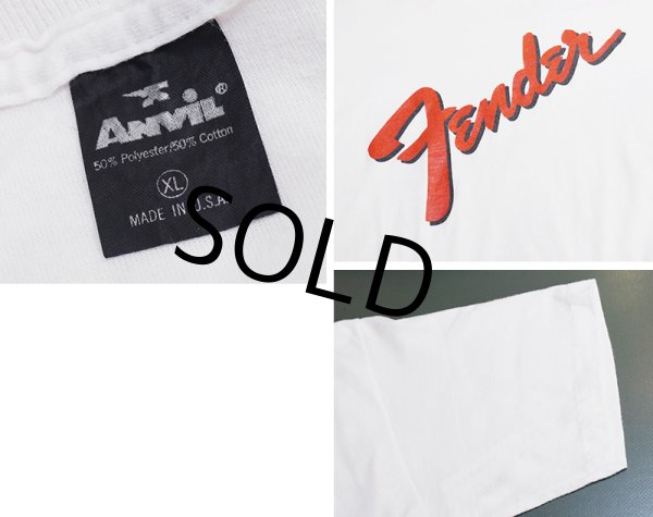 画像2: 80's~90's【USA製】【ビンテージ】【anvil】アンビル 【シングルステッチ】【Fender】フェンダー【白】ギター【Tシャツ】【サイズXL】  (2)