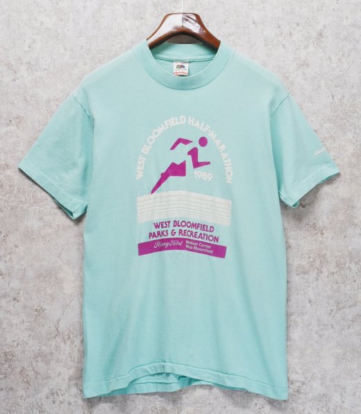画像1: 90's【USA製】 ビンテージ【FRUIT OF THE LOOM 】フルーツオブザルーム【ターコイズ】 west bloomfield half marathon 【 Tシャツ】【サイズL】  (1)
