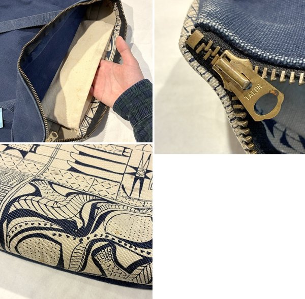 画像2: ∼70's【ビンテージ】【紺ｘ白】模様【トートバッグ】  (2)