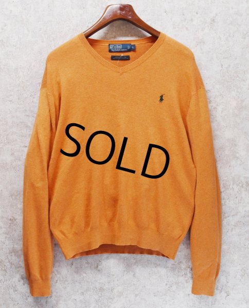 画像1: 90’s ビンテージ【ラルフローレン】POLO RALPH LAUREN【オレンジ】【Vネック】PIMAコットン【コットンセーター】【サイズL】   (1)