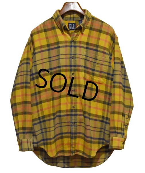 画像1: 90's~【ビンテージ】【オールドギャップ】【GAP】オレンジ【チェック柄】【ネルシャツ】フランネルシャツ【BDシャツ】【サイズL】  (1)