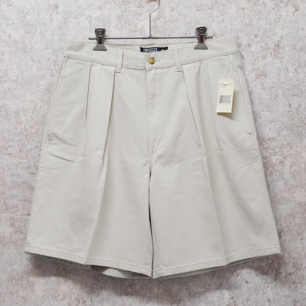 画像1: 新品未使用 ビンテージ【POLO RALPH LAUREN】オールドラルフローレン【オフホワイト】tyler short【２タック】ショートパンツ【短パン】【コットンショーツ】【W32】  (1)