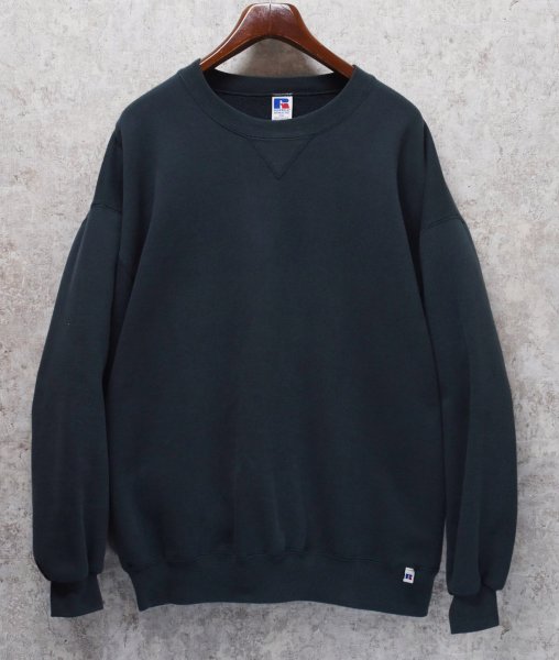 画像1: 90's【USA製】【RUSSELL】ラッセル 【ビンテージ】ダークグリーン 前V【無地】【スウェット】【サイズXXL】  (1)