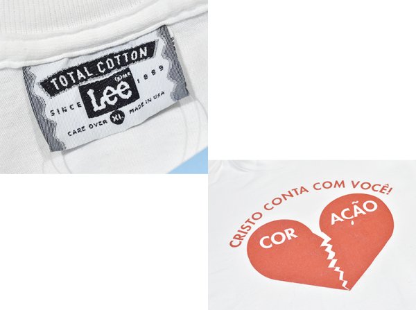 画像2: 90's【USA製】【ビンテージ】【Lee】リー【cristo conta com voce!】ハートプリント【白】Tシャツ【サイズＸＬ】  (2)